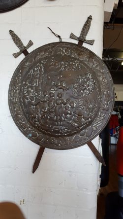 Vintage Brass Wall Hanger  Shield and Swords