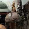 Antique Indian Kula kud steel helmet with brass Katar thrust dagger decorations No 2. .  White swan feathers no nasal bar. £235.00 - Image 3