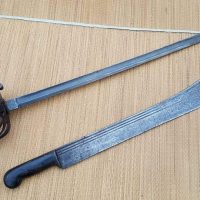 Long -Wide Victorian era Machete with horn slab grips. £145.00( Victorian Officers sword above not included. For size comparison only)