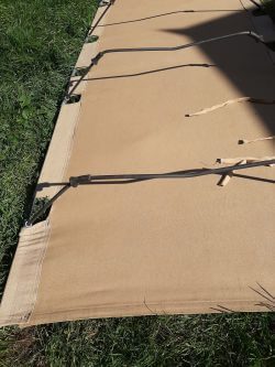 Vintage Military look khaki canvas folding campaign camp bed for an Officer
