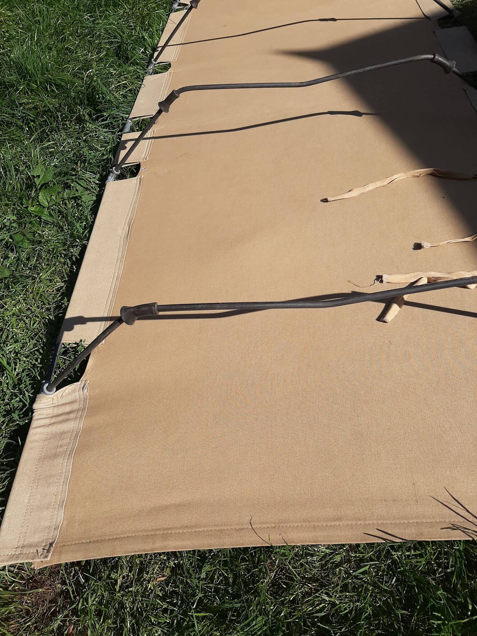 Vintage Military look khaki canvas folding campaign camp bed for