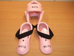 Pink TKD/ kung Fu /Kickboxing  dipped foam Head Guard and foot protectors.