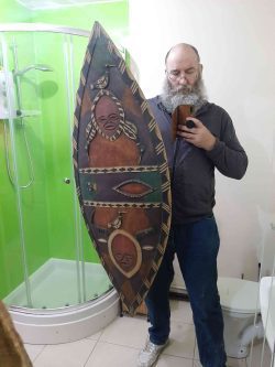 Massive Vintage African Wooden Carved Shield